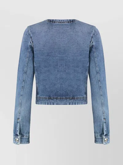 Pinko Blue Cropped Jacket With Patch Pockets On The Front