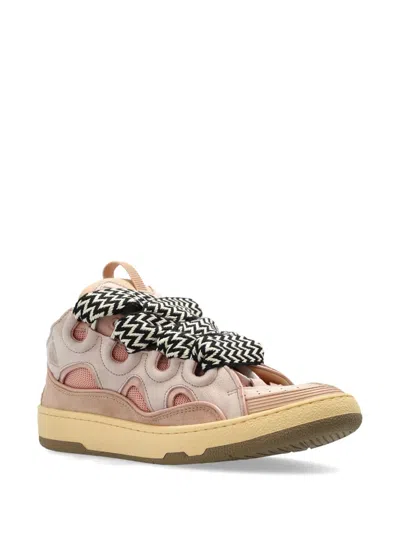 Lanvin Curb Leather Sneakers With Multicolor Laces