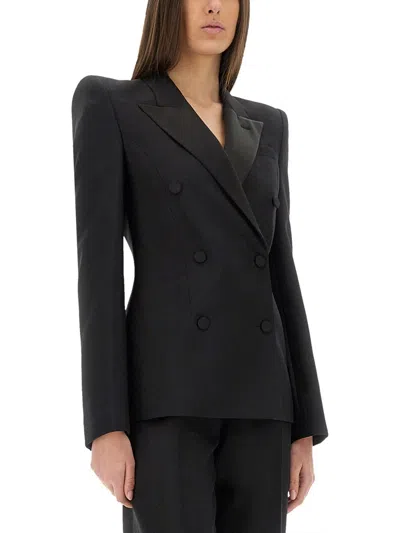 Alexander Mcqueen Double-breasted Jacket With Voluminous Shoulders In Black