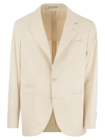 Brunello Cucinelli Men Cotton And Cashmere Deconstructed Jacket With Patch Pockets In Cream