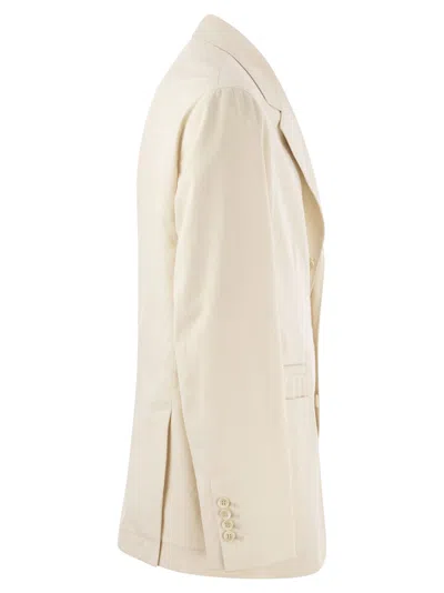 Brunello Cucinelli Men Cotton And Cashmere Deconstructed Jacket With Patch Pockets In Cream