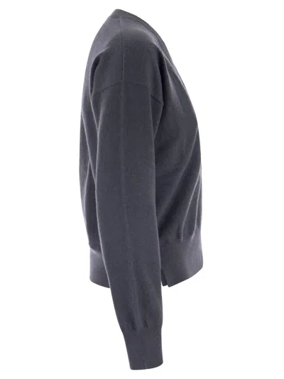 Brunello Cucinelli Cashmere Sweater With Pocket In Blue