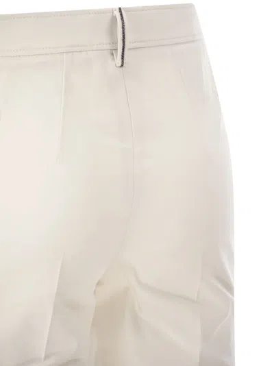 Brunello Cucinelli Cotton Twill Capri Trousers With Necklace In White
