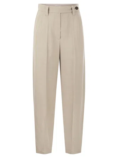 Brunello Cucinelli Beige Pants With Monil Detail On The Loop And Pences In Neutral