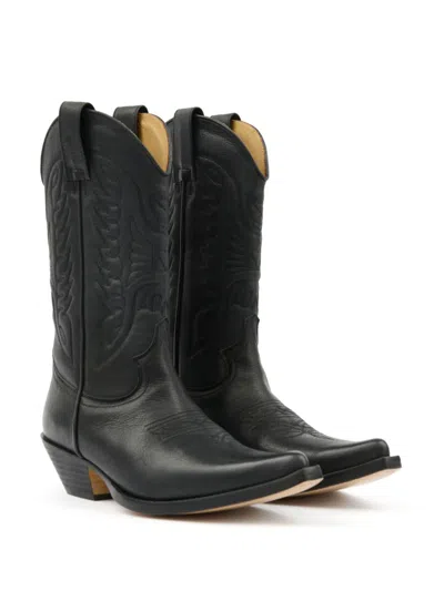 Mm6 Maison Margiela Pointed Toe Leather Boots With Double Pull-tabs In Black