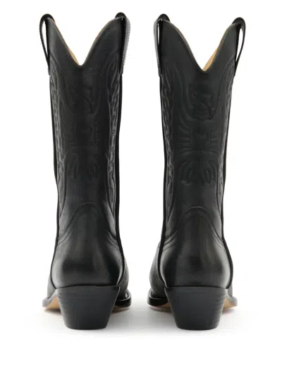 Mm6 Maison Margiela Pointed Toe Leather Boots With Double Pull-tabs In Black