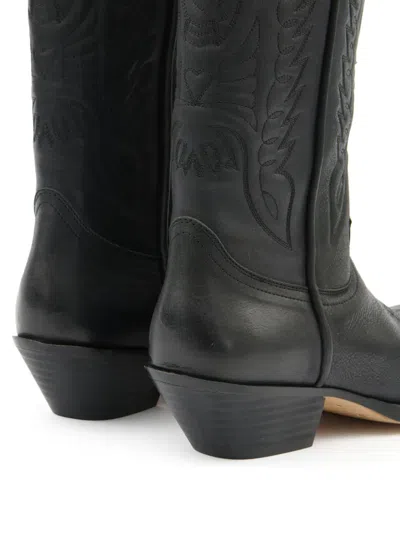 Mm6 Maison Margiela Pointed Toe Leather Boots With Double Pull-tabs In Black