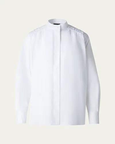 Akris Gathered Shoulder Button Down Poplin Blouse In Pure White