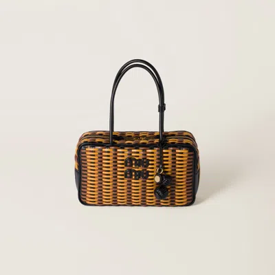 Miu Miu Beau Leather Bag In Black/cognac/ochre