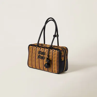 Miu Miu Beau Leather Bag In Black/cognac/ochre