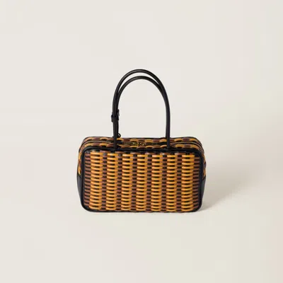 Miu Miu Beau Leather Bag In Black/cognac/ochre