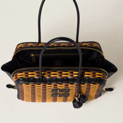 Miu Miu Beau Leather Bag In Black/cognac/ochre