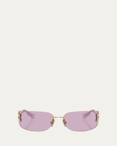 Miu Miu Rimless Logo Metal Rectangle Sunglasses In Pink