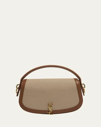 Saint Laurent Voltaire Ysl Shoulder Bag In Canvas And Leather In Desert Dust Brick