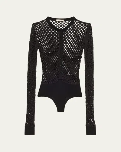 Diotima Zora Crystal Mesh Bodysuit In Black