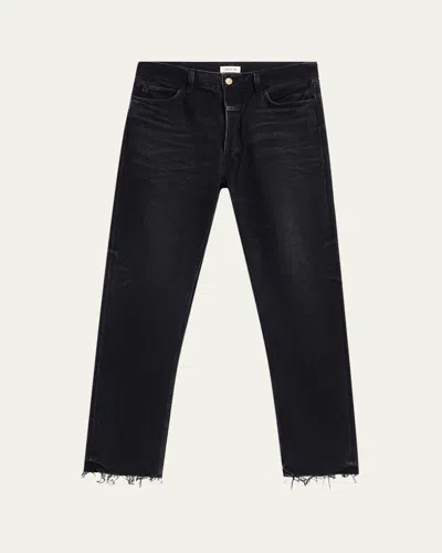 Fear Of God Five-pocket Raw Hem Straight Leg Jeans In Black