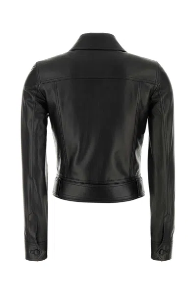 Saint Laurent Leather Cropped Jacket In Black