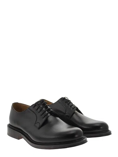 Church's Polished Black Leather Derby Shoes With Rounded Toe