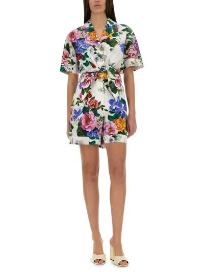 Dolce & Gabbana Printed Poplin Cropped Shirt In Multicolor