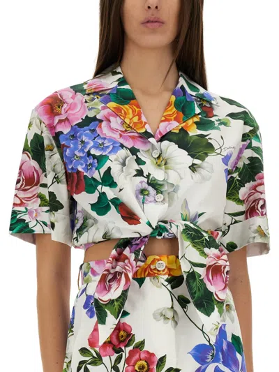 Dolce & Gabbana Printed Poplin Cropped Shirt In Multicolor