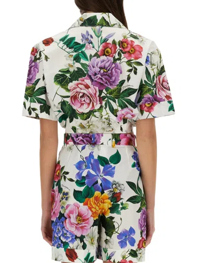 Dolce & Gabbana Printed Poplin Cropped Shirt In Multicolor