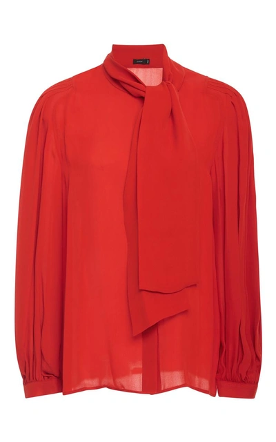 Joseph Todd Long-sleeve Tie Neck Blouse In Red