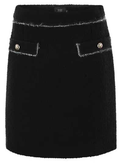 Fay Short Boucle Wool Skirt With Flap Pockets In Black