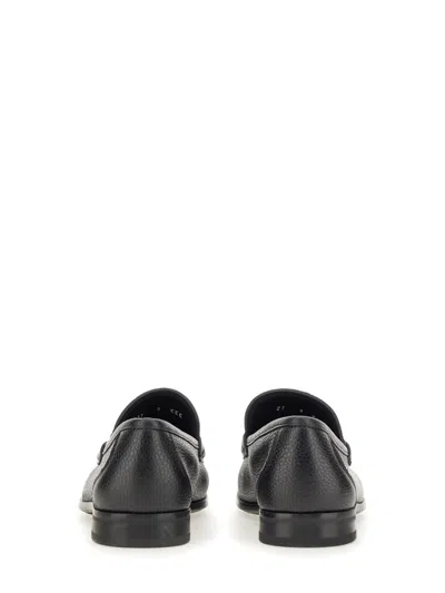 Ferragamo Gandioso Pebbled Moccasin With Gancini Ornament In Black Leather