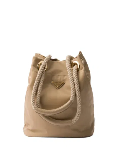 Prada Mariner Small Bucket Bag In Camel Renylon In Neutrals