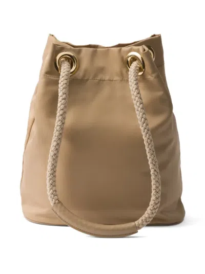 Prada Mariner Small Bucket Bag In Camel Renylon In Neutrals