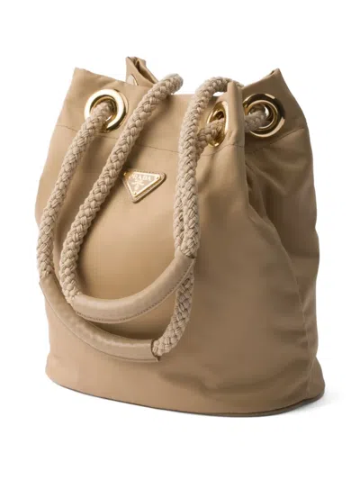 Prada Mariner Small Bucket Bag In Camel Renylon In Neutrals