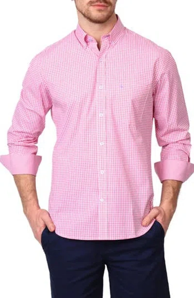 Tailorbyrd Micro Gingham Stretch Cotton Button-up Shirt In Rose Pink