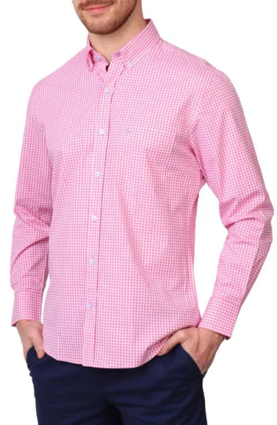 Tailorbyrd Micro Gingham Stretch Cotton Button-up Shirt In Rose Pink