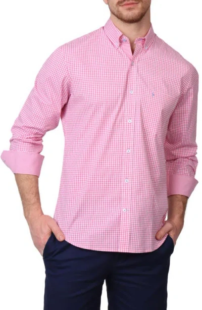 Tailorbyrd Micro Gingham Stretch Cotton Button-up Shirt In Rose Pink