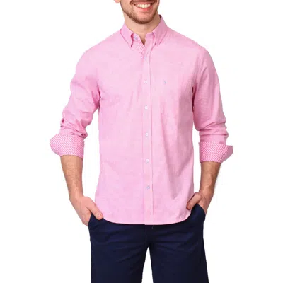 Tailorbyrd Micro Gingham Stretch Cotton Button-up Shirt In Rose Pink