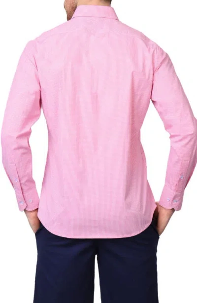 Tailorbyrd Micro Gingham Stretch Cotton Button-up Shirt In Rose Pink