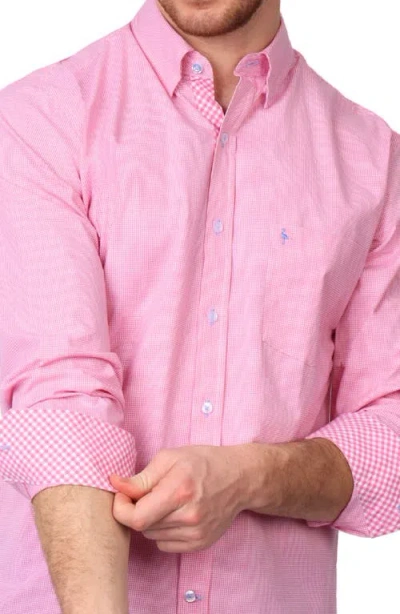 Tailorbyrd Micro Gingham Stretch Cotton Button-up Shirt In Rose Pink