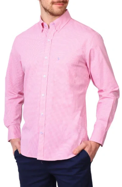 Tailorbyrd Micro Gingham Stretch Cotton Button-up Shirt In Rose Pink