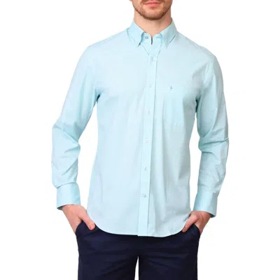 Tailorbyrd Micro Gingham Stretch Cotton Button-up Shirt In Seafoam