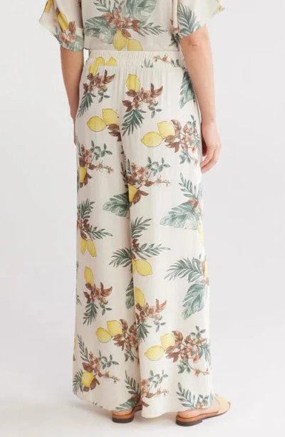 Renee C Lemon Print Wide Leg Pants In Taupe