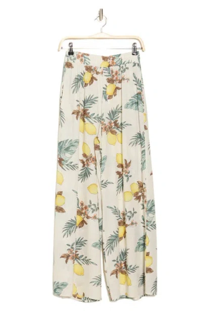 Renee C Lemon Print Wide Leg Pants In Taupe