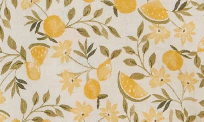 Renee C Lemon Print Tie Front Top In Taupe