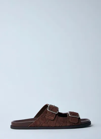 Gucci Suede Slide Sandals Open Toe In Brown