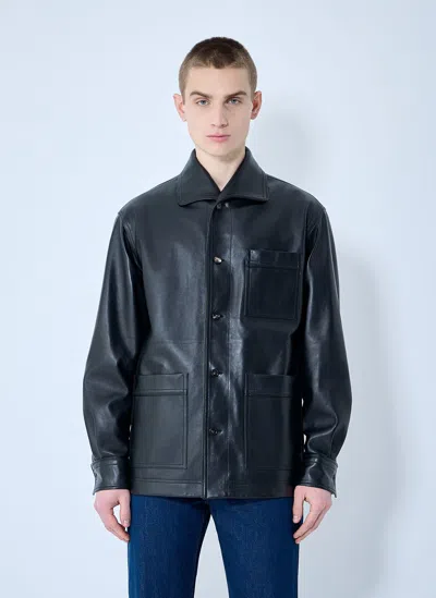 Bottega Veneta Black Natural Calf Leather Jacket In Blue