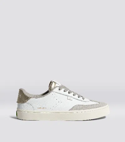 Cariuma Toca White Premium Leather Vintage White Suede Metallic Gold Sneaker Men In Off-white Vintage/metallic Gold