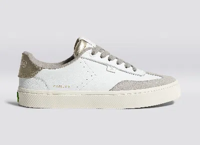 Cariuma Toca White Premium Leather Vintage White Suede Metallic Gold Sneaker Men In Off-white Vintage/metallic Gold
