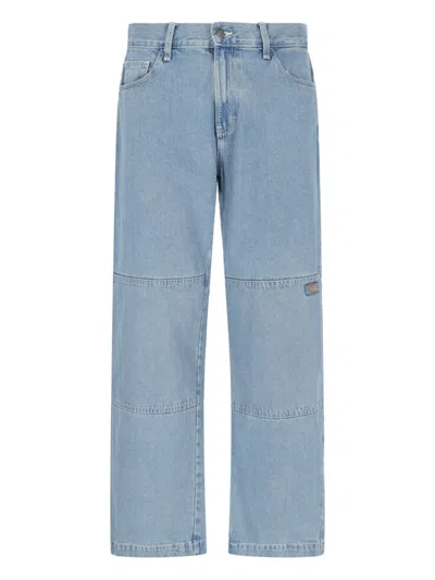 Dickies Straight Leg Trousers Contrast Stitching In Light Blue