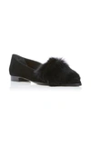 Alexandre Birman Suede Ballerina Flat W/rabbit Fur Trim
