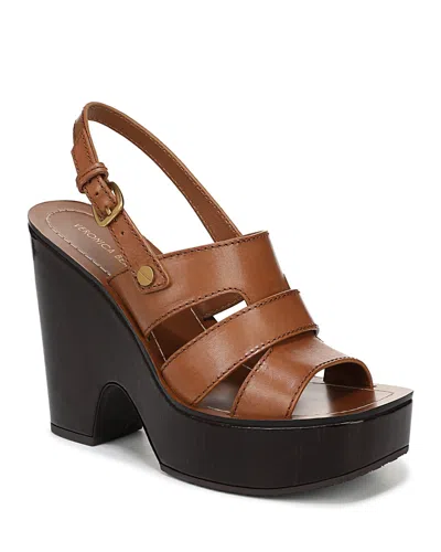 Veronica Beard Peony Leather Slingback Platform Sandals In Honey