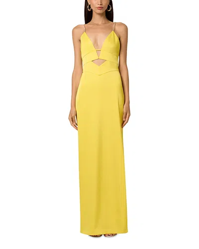 Liv Foster Giselle Cutout Satin Column Gown In Solar Lemon